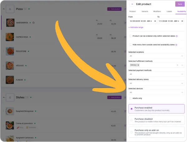 Product Availability Settings