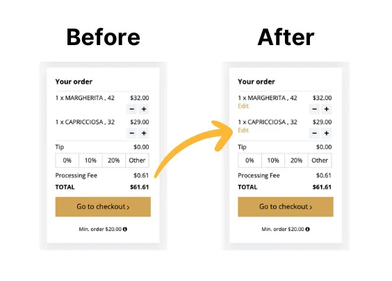 Edit Menu Items in the Cart