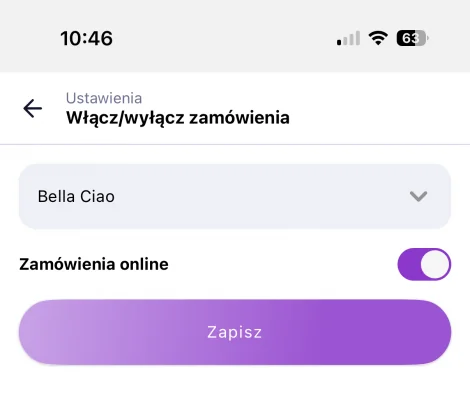 Włączanie/wyłączanie zamówień online z poziomu aplikacji mobilnej