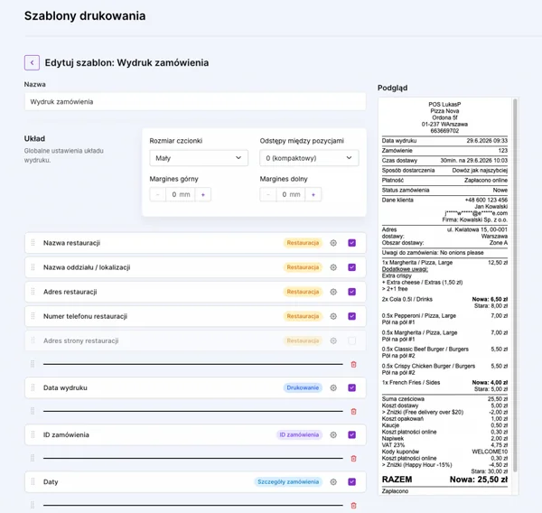 Szablony wydruków