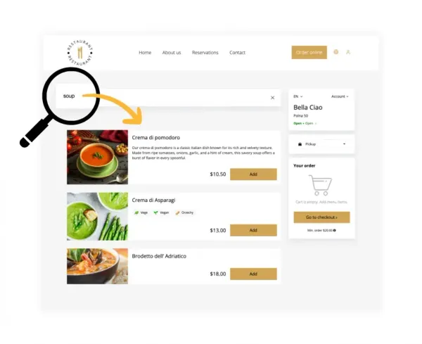 Search Products in the Menu
