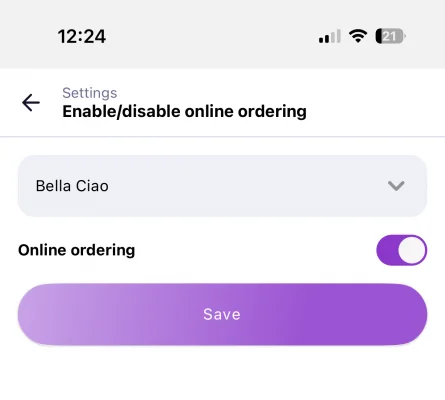 Switch Online Orders On/Off from Mobile App