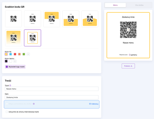 Ulepszone QR menu
