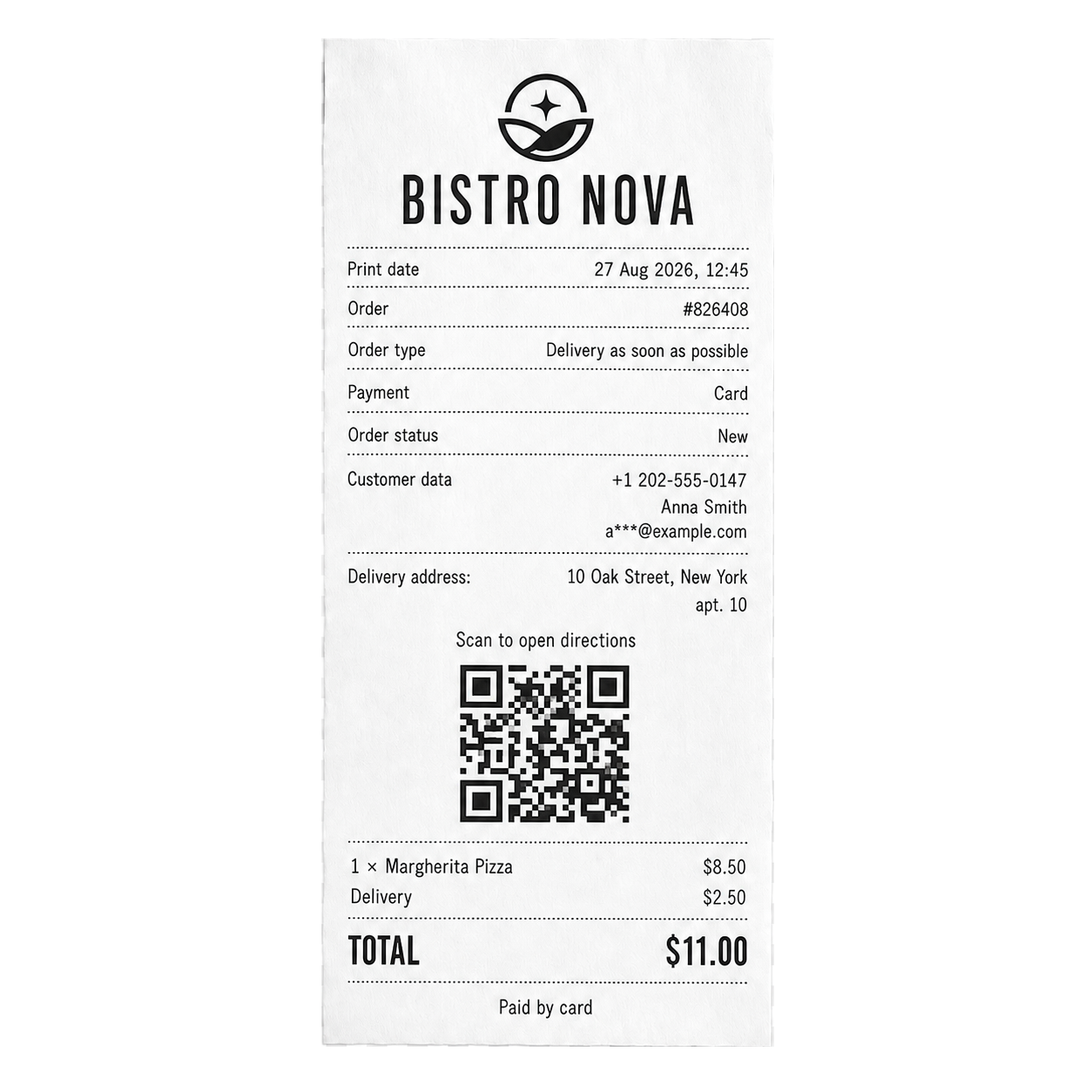 Branded logo and QR code on receipts