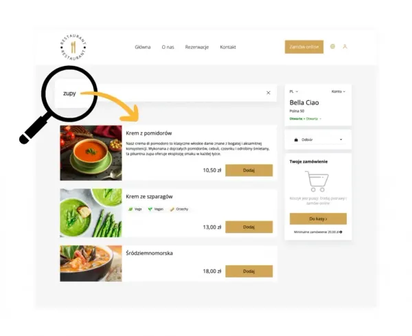 Wyszukiwanie produktów w menu